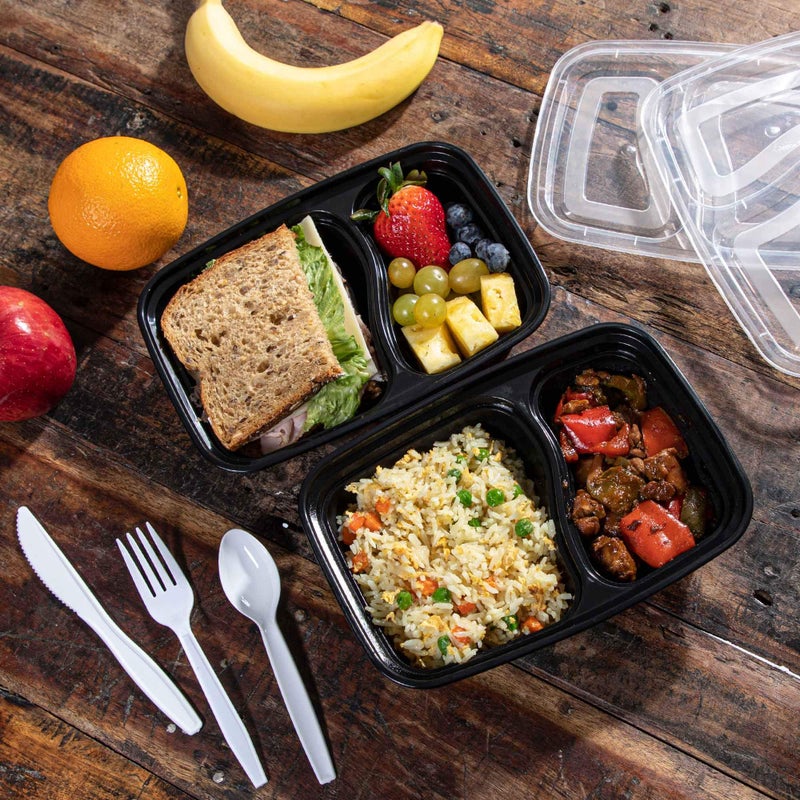 SafeWare Meal Prep Container Reusable 2 Compartment With Lids 28oz (25 Sets)- Food Prep Containers, Food Storage Bento Box | Stackable | Microwave | Dishwasher | Freezer Safe. - Image 4